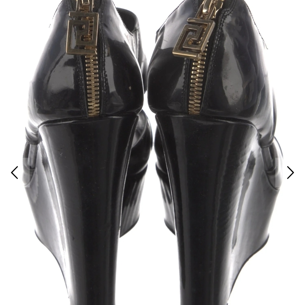 Versace Glossy Black Wedge Sandals - Picture 4 of 5